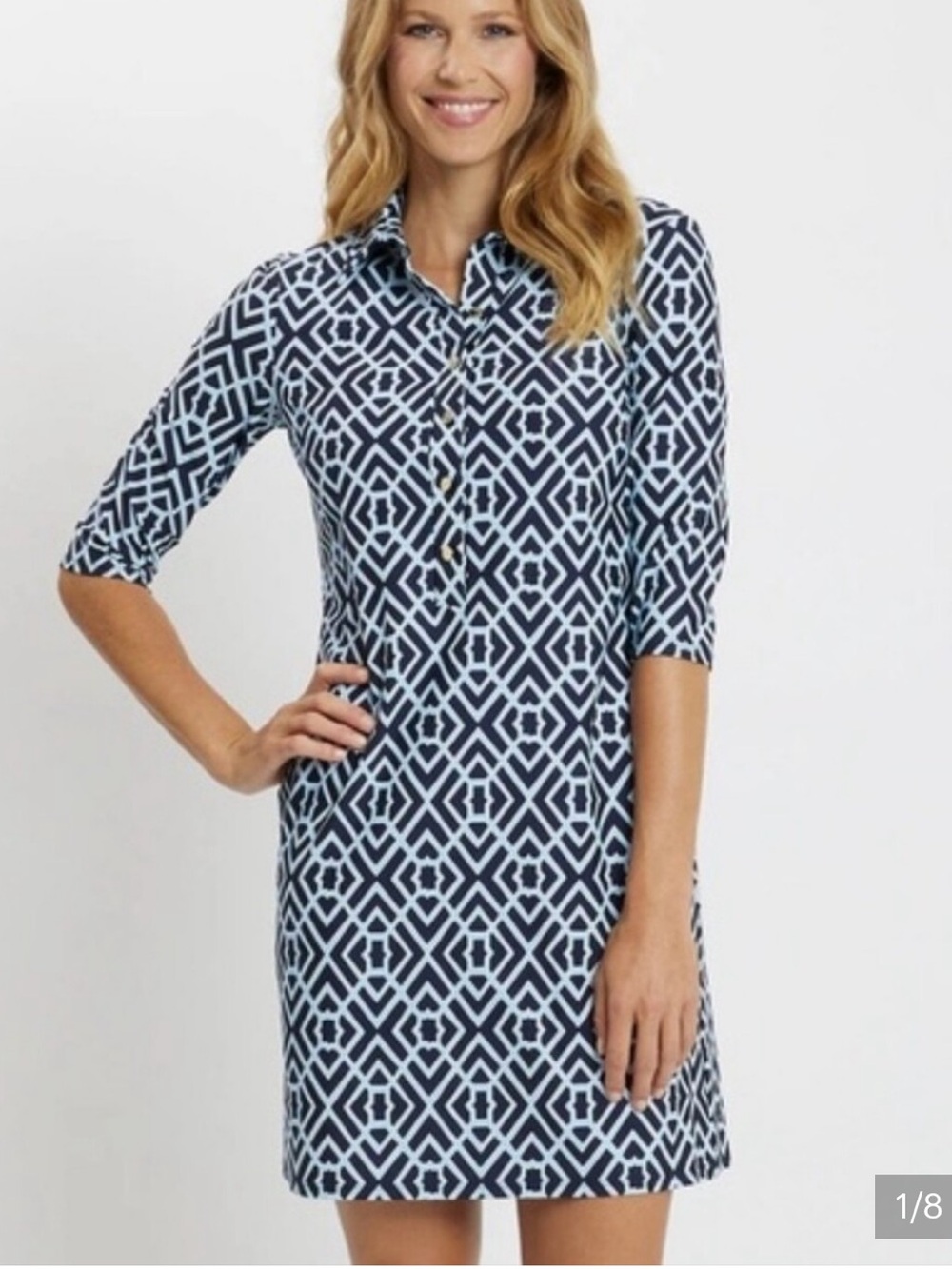 Jude Connally Susanna Navy Geometric Jude Cloth Shirt Dress